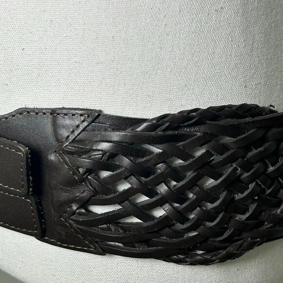 Betsey Johnson dark brown leather wide braid design double prong metal buckle M main image 6